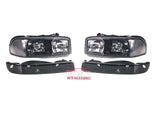 99-07 GMC Sierra/Yukon Black/Clear Headlights + Bumper Lamps