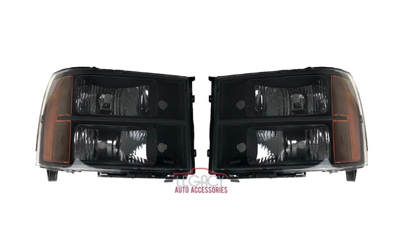 07-14 GMC Sierra Headlights (Black Housing with Amber Reflectors)