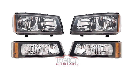 03-07 Silverado/Avalanche Black Headlights + Bumper Lamps (Amber Reflector)