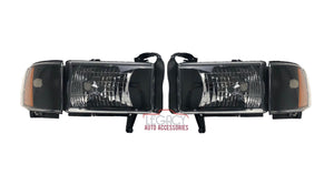 94-02 Dodge Ram Black Headlights