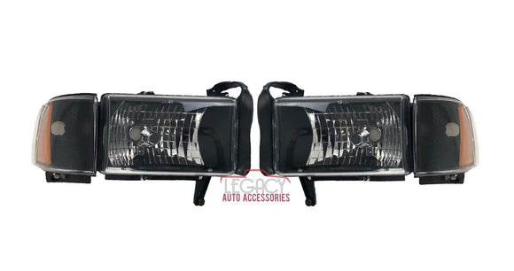 94-02 Dodge Ram Black Headlights