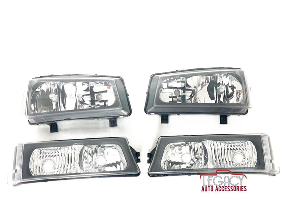 03-07 Silverado/Avalanche Black Headlights + Bumper Lamps (Clear Reflector)