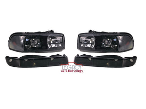 99-07 GMC Sierra/Yukon Black/Clear Headlights + Bumper Lamps
