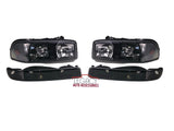 99-07 GMC Sierra/Yukon Black/Clear Headlights + Bumper Lamps