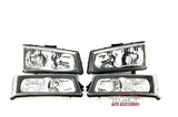 03-07 Silverado/Avalanche Black Headlights + Bumper Lamps (Clear Reflector)