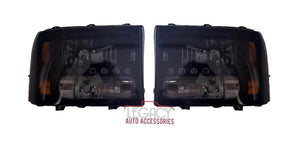 99-04 F-250/F-350 One-Piece Headlights (Smoked with LED DRL)