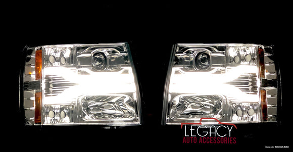 07-14 Silverado Narrow LED DRL Head Lights (Chrome with Amber Reflectors)