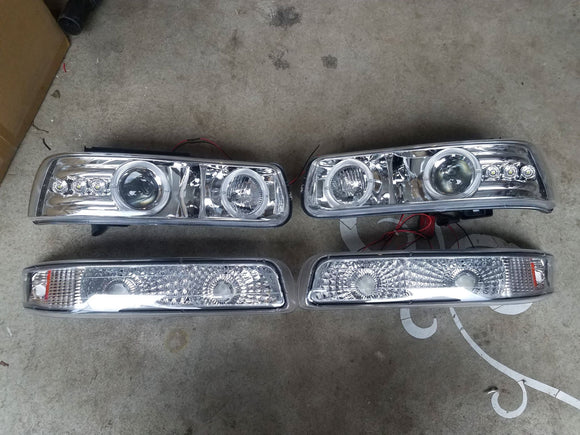 99-02 Silverado Halo Projector Headlights (Chrome) Tahoe Suburban