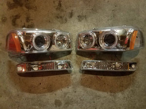 99-07 Sierra/Yukon Crystal/Amber Reflectors Halo Projector Headlights + Bumper Lamps