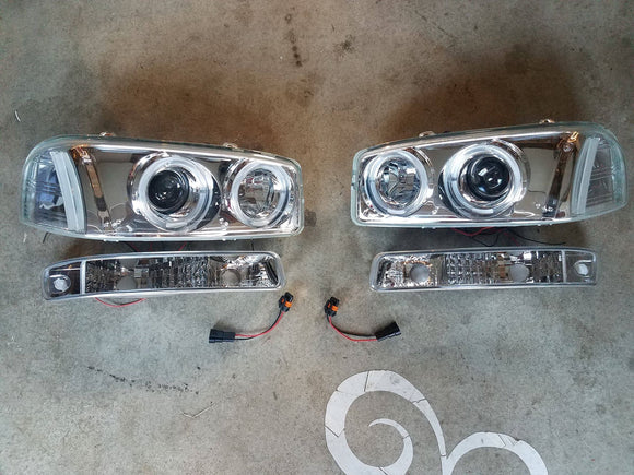 99-07 Sierra/Yukon Crystal/Clear Reflectors Halo Projector Headlights + Bumper Lamps