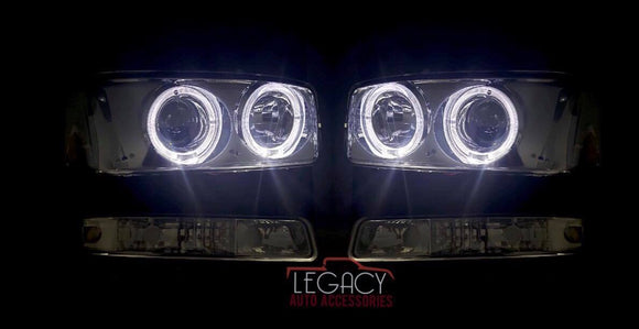 99-07 Sierra/Yukon Smoke/Clear Reflectors Halo Projector Headlights + Bumper Lamps