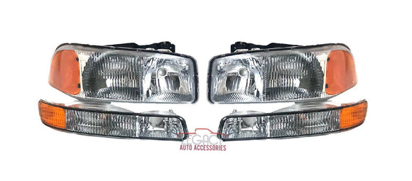 99-07 Sierra/Yukon Stock Replacement Headlights + Bumper Lamps 4 pc Set