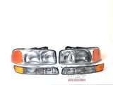 99-07 Sierra/Yukon Stock Replacement Headlights + Bumper Lamps 4 pc Set